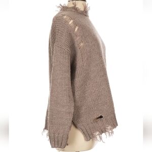 Cozy Frayed Edge Sweater in Taupe